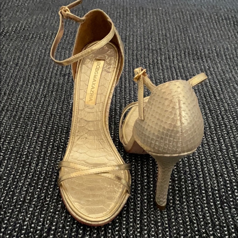 New BCBG gold heels
